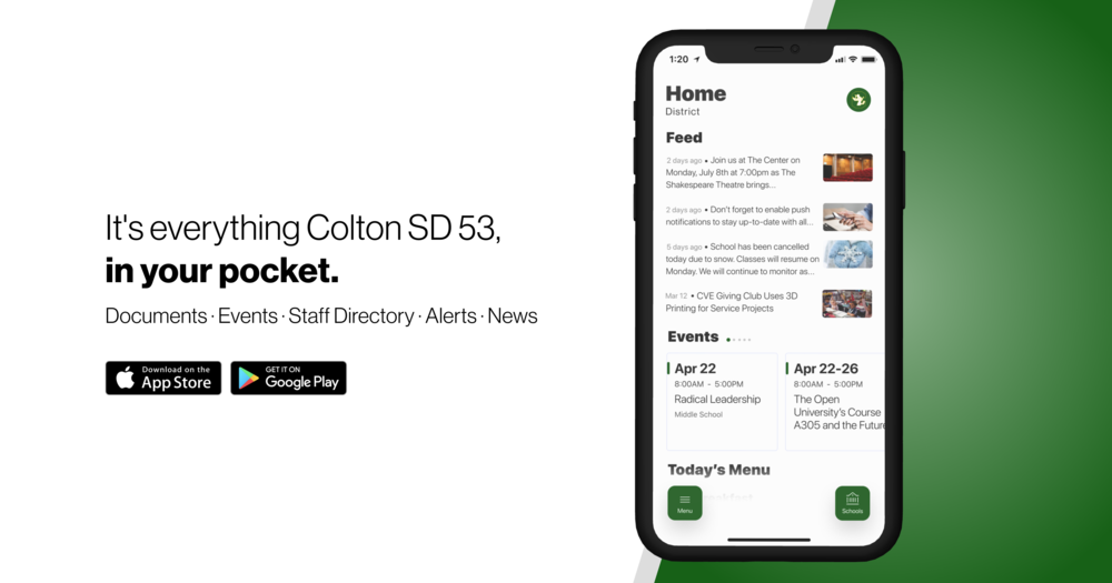 Picture of Colton's new app: It's everything Colton SD 53 in your pocket, documents, events, staff directory, alerts news